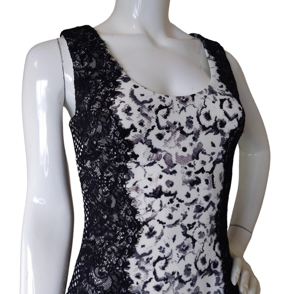 Guess Black White Lace Overlay Sleeveless Body Con Mini Dress - Picture 6 of 11